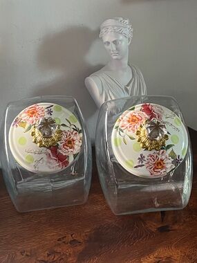 MACKENZIE-CHILDS Cookie Jar Set with Wildflowers Enamel Lids